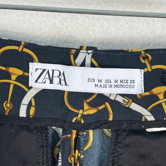 ZARA Womens Medium Equestrian Chain Print Flared Trousers Dress Pants - Picture 6 of 11